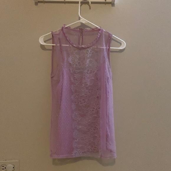 Dressy party top with lace floral print sheer overlay - Picture 1 of 2